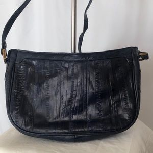 Dark blue Vintage GENUINE EEL skin shoulder handbag.